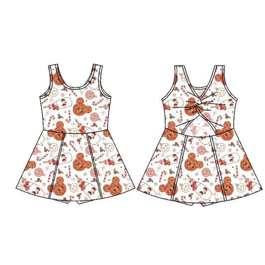 Preorder (moq 5)Baby Girls Sleeveless Mouse Cookie Candy Cane Shorts Knee Length Dresses