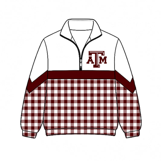 Preorder (moq 5)Baby Boys Red Checked ATM Team Zip Pullovers Top