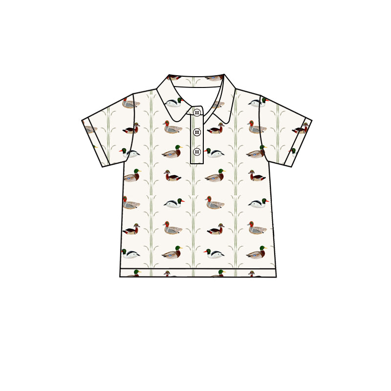 Preorder (moq 5)Baby Boys Short Sleeves Button Ducks Stripe Polo Shirts Top