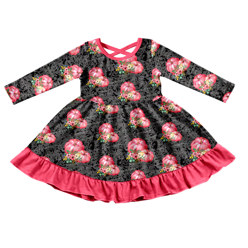 Baby Girls Black Pink Pumpkin Knee Length Dresses Preorder(moq 5)