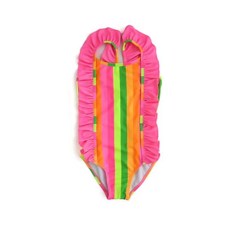 Baby Girls Green Orange Stripes Straps One Piece Swimsuits Preorder(moq 5)