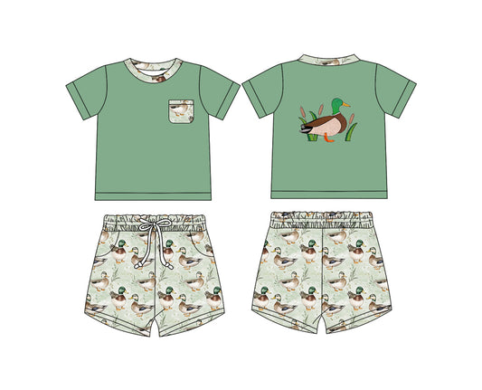 Preorder (moq 5)Baby Boys Ducks Mallard Top Shorts Clothes Sets