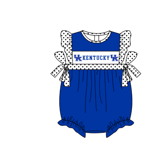 Preorder (moq 5)Baby Girls Polka Dots Flutter Sleeve Kentucky Team Ruffle Rompers