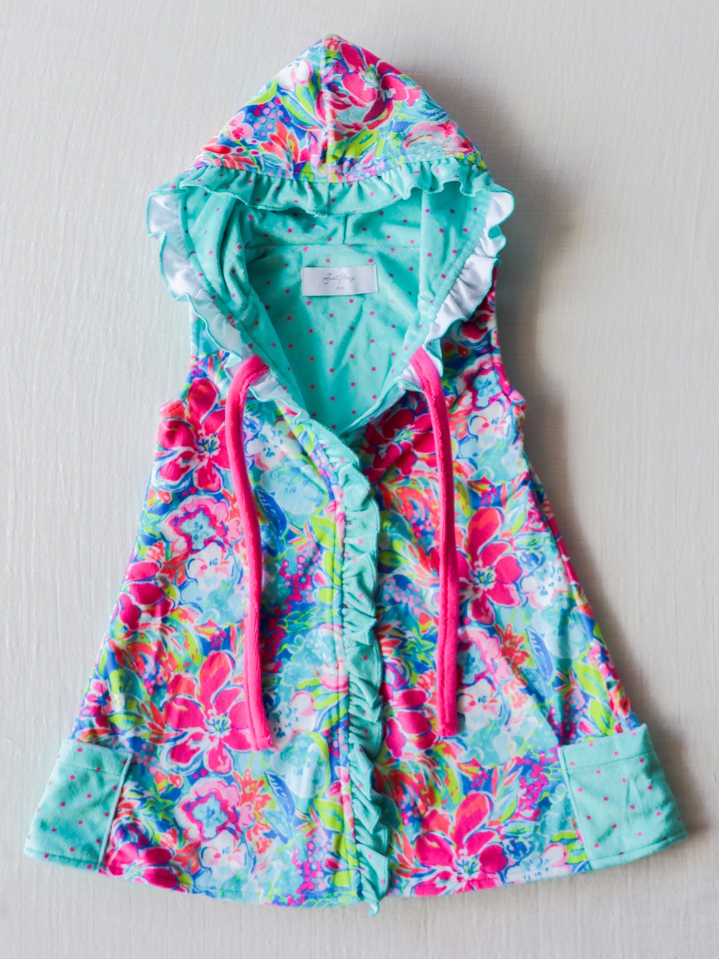 Baby Girls milk silk one layer Blue Pink Flowers Hooded Swim Cover up Preorder (moq 5)