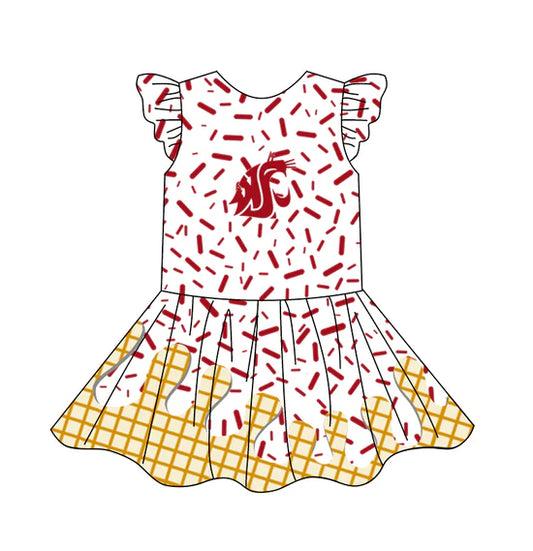 Preorder (moq 5)Baby Girls Team Ice Cream Drips Red Knee Length Dresses