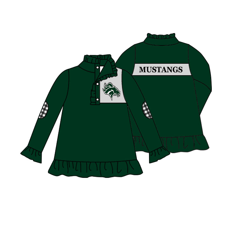 Team Baby Girls Long Sleeve Mustangs Buttons Pullover Shirt Tops preorder(moq 5)