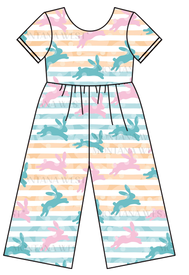 Preorder moq 5 (each item)Baby Girls Short Sleeve Rabbits Bows Flowers Pants Jumpsuits