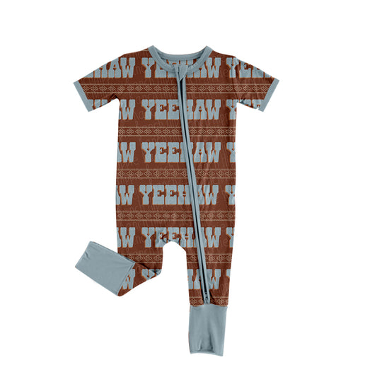 Baby Infant Boys Western Yeehaw Short Sleeve Zip Rompers preorder(moq 5)