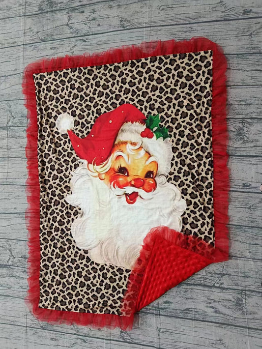 Preorder(moq 5) Baby Girls Leopard Santa Ruffle Minky Blankets