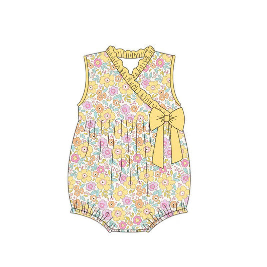 Baby Infant Girls Yellow flowers Bow Rompers preorder split order May 28th
