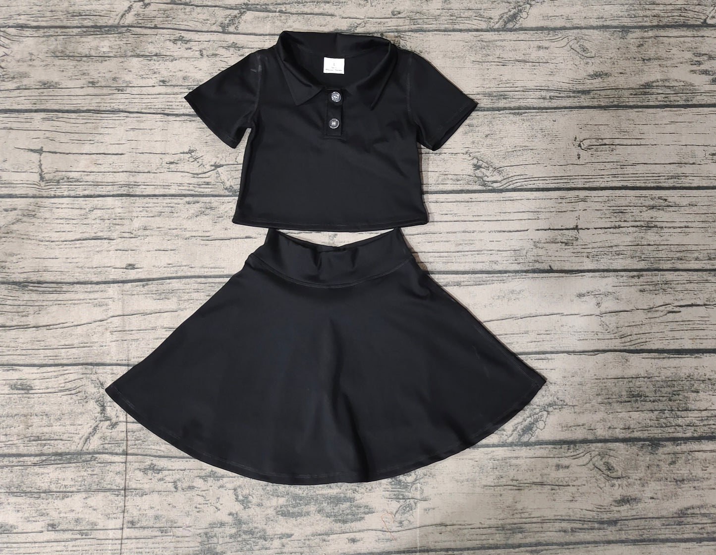 Baby Girls Black Buttons Shirt Skirt Active Wear Clothes Sets