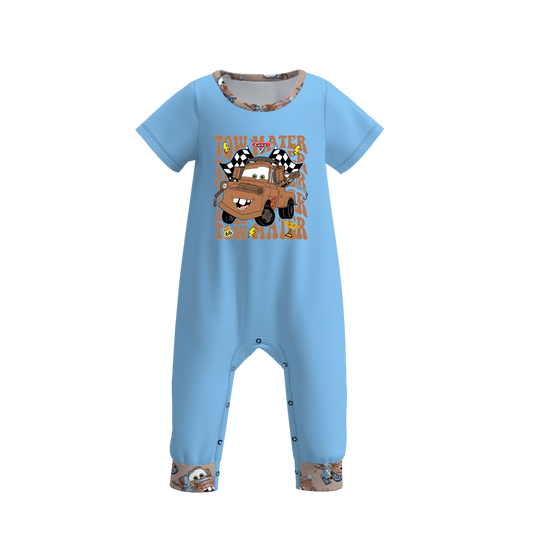 Baby Boys Racing Blue Cars Short Sleeve Rompers preorder(moq 5)