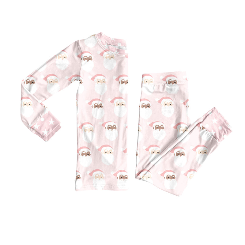 Preorder (moq 20)Baby Girls Bamboo Pink Santa Christmas Pajamas Sets