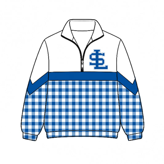 Preorder (moq 5)Baby Boys Blue Checked ST Elks Team Zip Pullovers Top