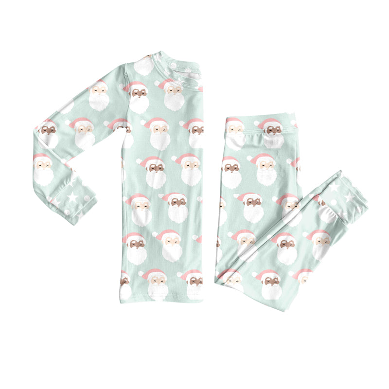 Preorder (moq 20)Baby Boys Bamboo Aqua Santa Christmas Pajamas Sets
