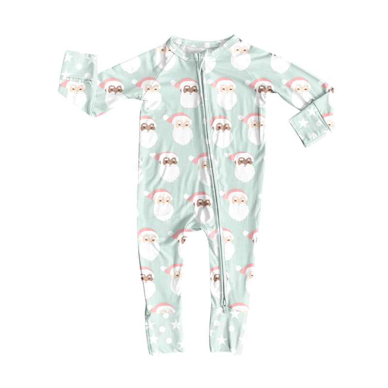 Preorder (moq 20)Baby Boys Bamboo Aqua Santa Christmas Zippy Footie Rompers