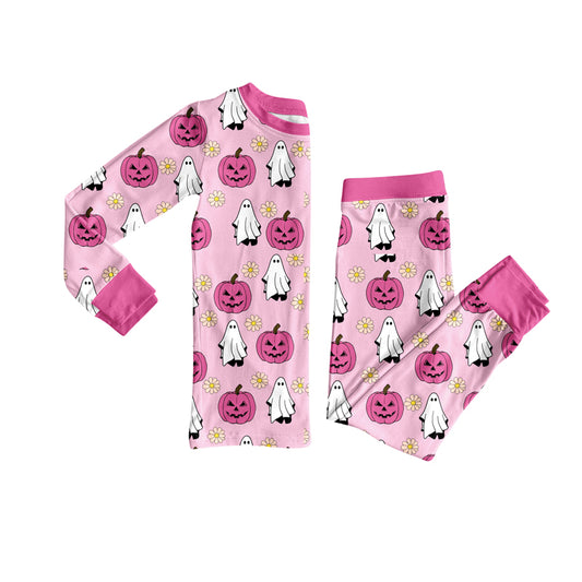 Preorder (moq 5)Baby Girls Pink Ghost Pumpkins Top Pant Halloween Pajamas Set