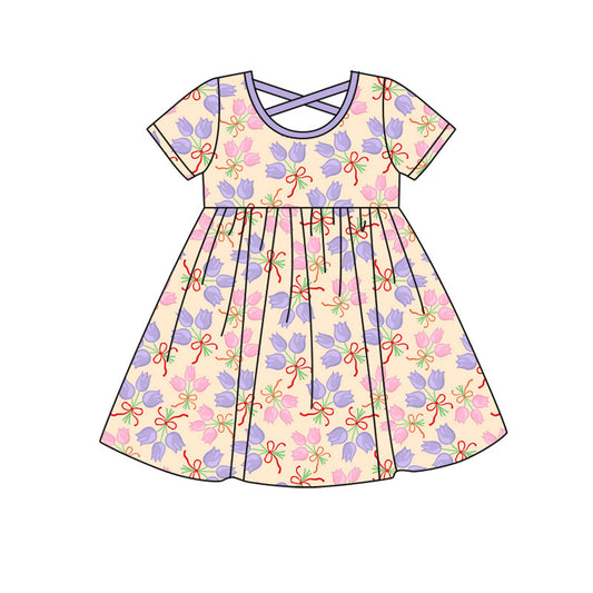 Preorder(moq 8)Baby Girls Bows Flowers Knee Length Dresses