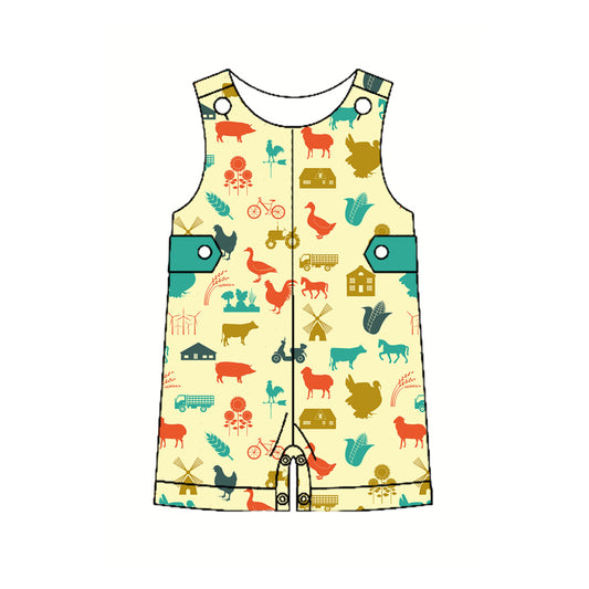 Preorder(moq 5)Baby Infant Boys Yellow Sleeveless House Chicks Farm Rompers