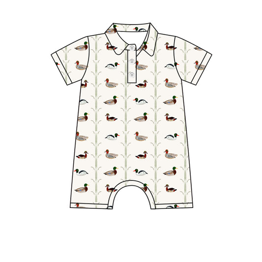 Preorder (moq 5)Baby Boys Short Sleeves Ducks Stripe Button Rompers