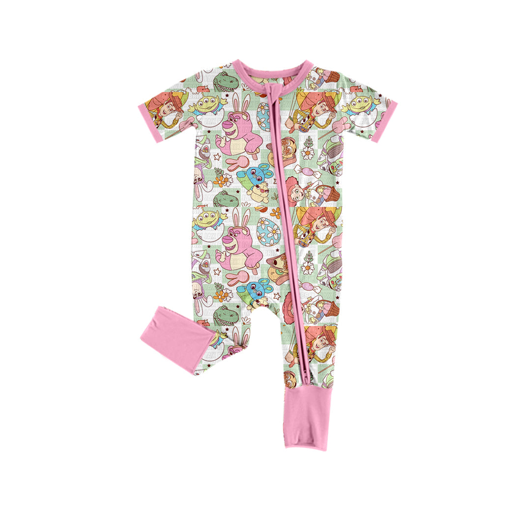 Baby Infant Girls Easter Cartoon Toys Pink Zip Rompers preorder(moq 5)