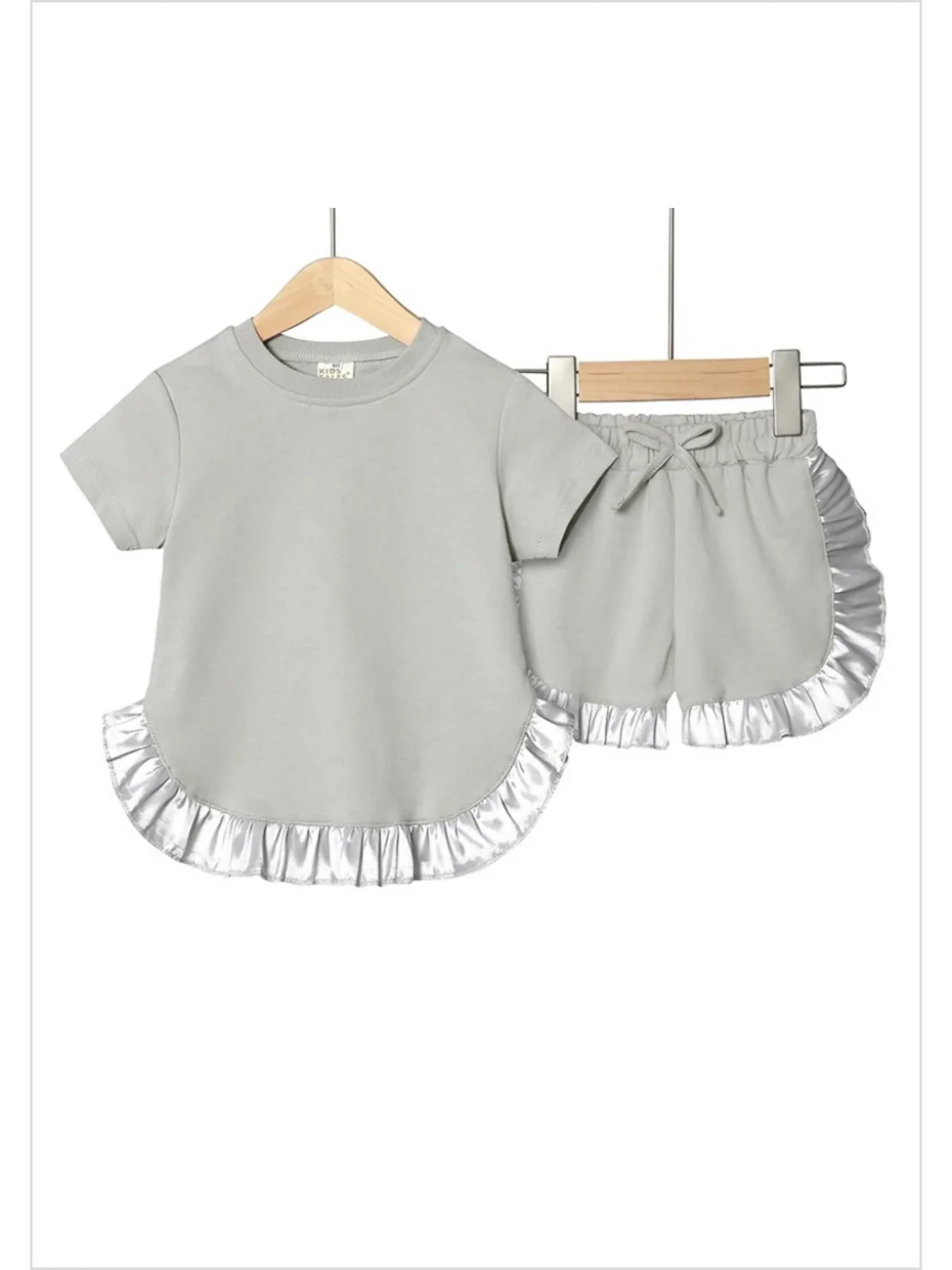 Baby Girls Grey Shirt Top Ruffle Shorts Clothes Sets Preorder(moq 5)