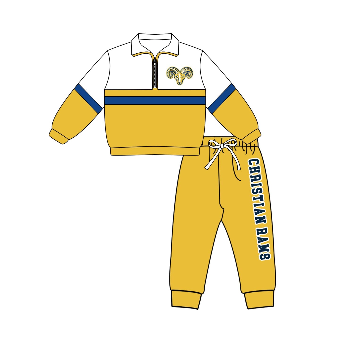 Preorder (moq 5)Baby Boys Christian Rams Zip Pullovers Jogger Team Clothes Set