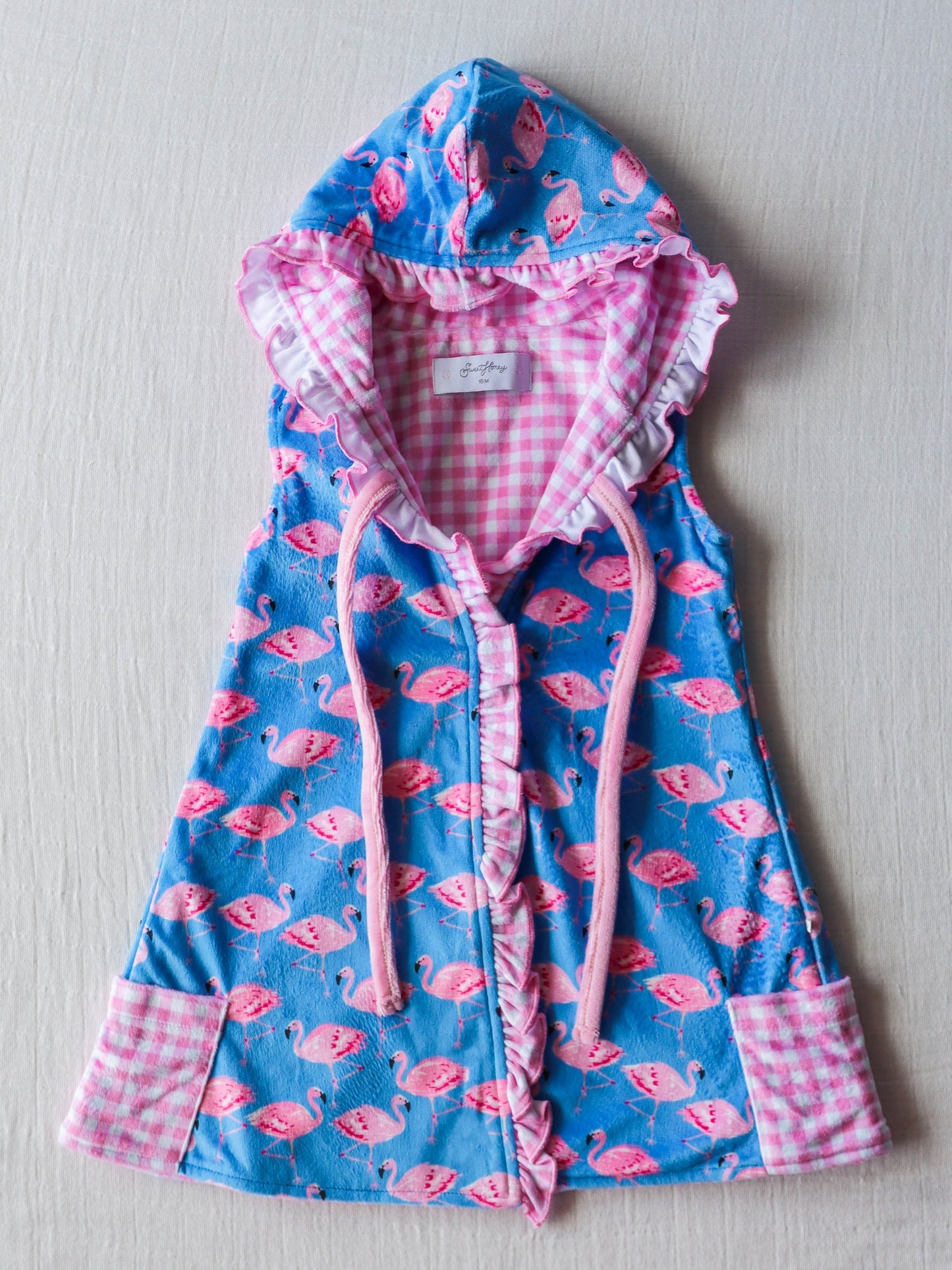 Baby Girls milk silk one layer Flamingo Hooded Swim Cover up Preorder (moq 5)