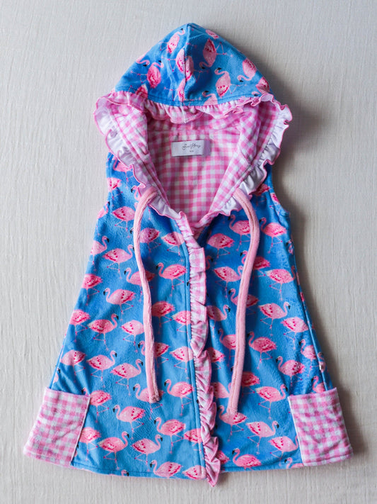 Baby Girls milk silk one layer Flamingo Hooded Swim Cover up Preorder (moq 5)
