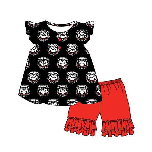 Baby Girls Bulldogs Tunic Top Ruffle Shorts Outfits Clothes Sets Preorder(moq 5)