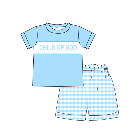 Baby Boys Child of god Shirt Checkered Shorts Clothes Sets split order preorder May 28th