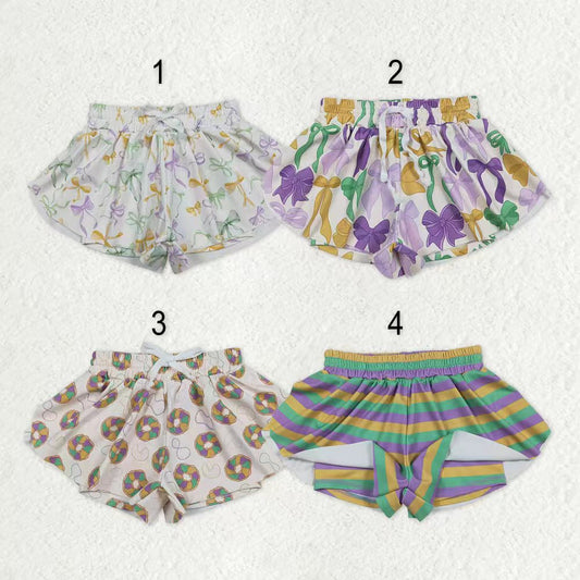 Sibling Baby Girls Mardigras Bows Donuts Stripe Yoga Active Ruffle Shorts Bottom