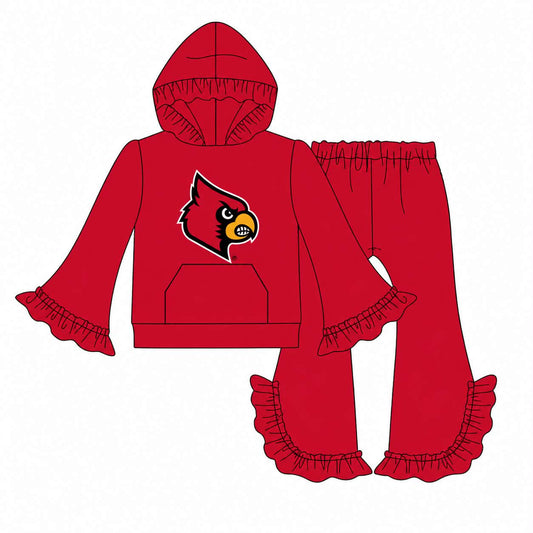 Preorder moq 5 Baby Girls Red Bird Hooded Top Pants Outfits Clothes Sets