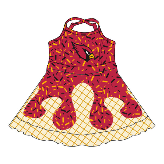Preorder (moq 5)Baby Girls Drip Sprinkles Arizona Cardinals Team Shorts Ruffle Knee Length Dress