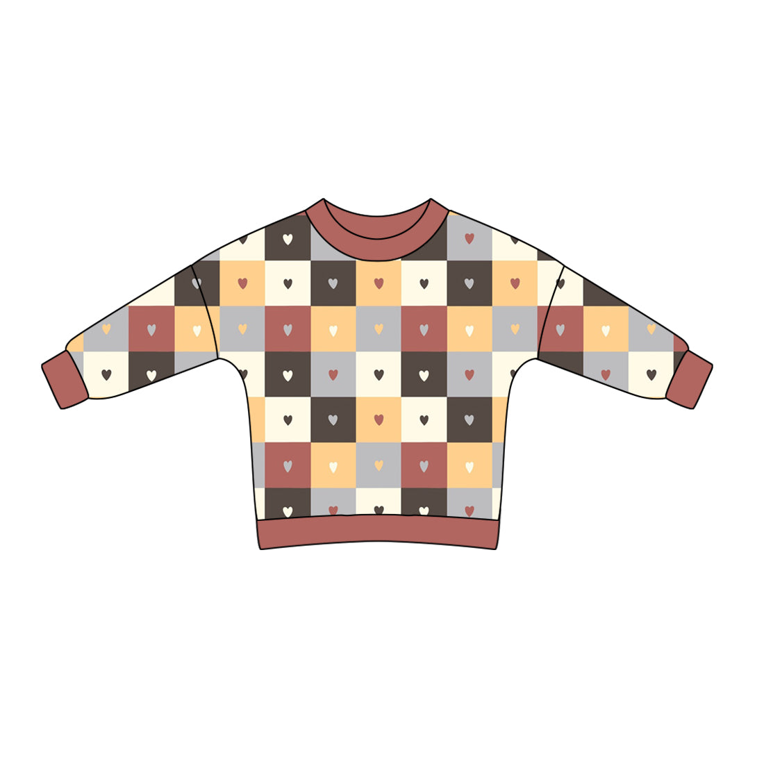 Baby Girls Valentines Brown Hearts Long Sleeve Shirts preorder(MOQ 5)