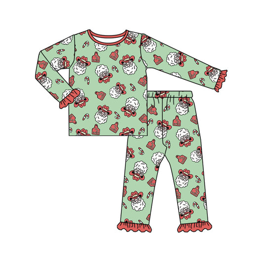 Baby Girls Western Christmas Santa Top Pants Pajamas Clothes Sets preorder(MOQ 5)