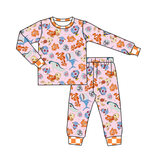 Baby Girls Orange Fish Bamboo Top Pants Pajamas Clothes Sets Preorder(moq 5)