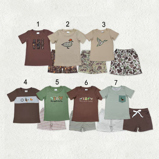 Sibling Baby Boys Embroidery Ducks Top Shorts Hunting Clothes Sets