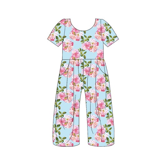 Baby Girls Blue Pink Flowers Spring Pockets Jumpsuits preorder(MOQ 5)