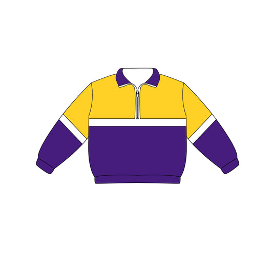 Preorder (moq 5)Baby Boys Long Sleeve Purple Yellow Team Zip Pullovers Tops
