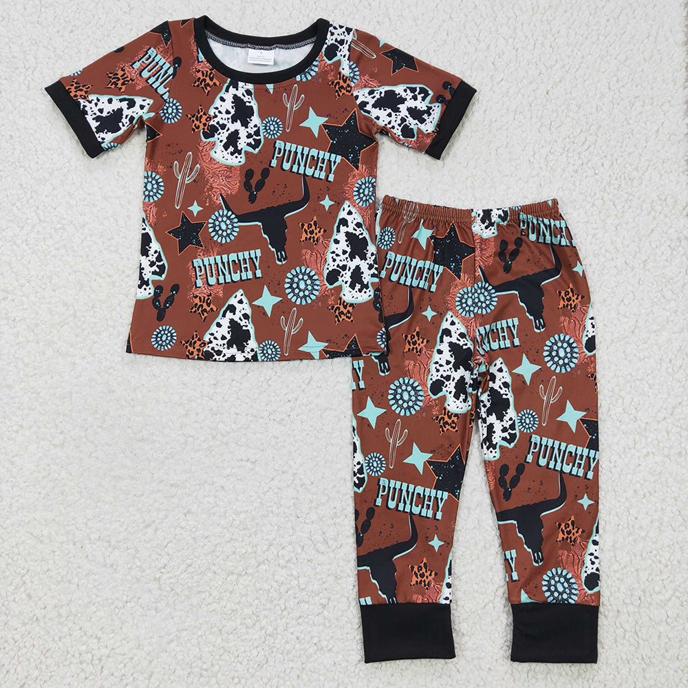 Baby Kids Toddler Sibling Western Short Sleeve Tee Pants Pajamas Clothes Sets