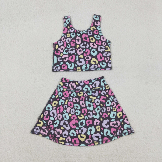 Baby Girls Colorful Leopard Vest Top Skirt Shorts Yoga Active Clothes Sets