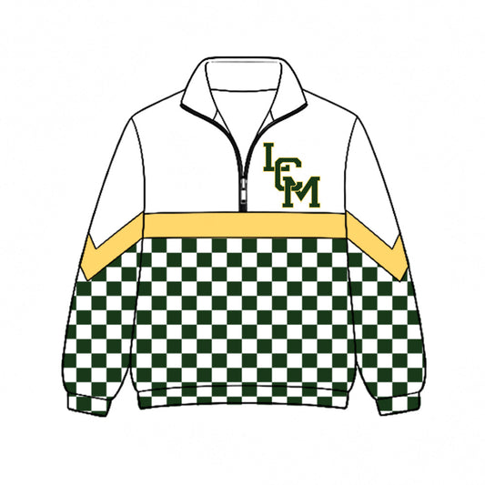 Preorder (moq 5)Baby Boys Green Checked IGM Braves Team Zip Pullovers Top