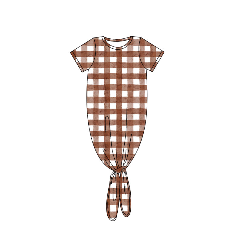 Preorder(moq 5)Baby Kids Short Sleeves Brown Plaid Gowns