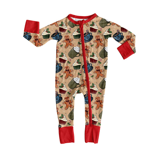 Preorder (moq 20)Baby Boys Bamboo Christmas Gingerbread Cakes Zippy Footie Rompers