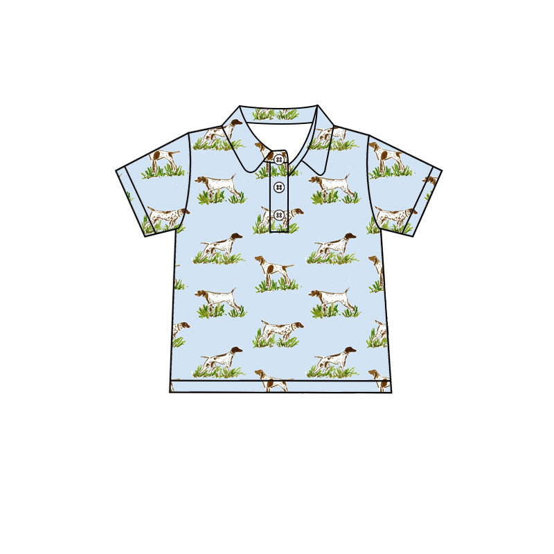 Preorder (moq 5)Baby Boys Blue Short Sleeves Button Dogs Polo Shirts Top