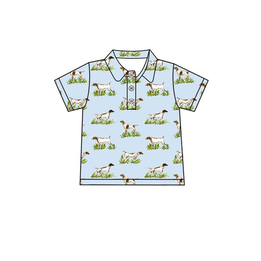 Preorder (moq 5)Baby Boys Blue Short Sleeves Button Dogs Polo Shirts Top