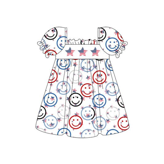 Preorder (moq 5)Baby Girls 4th Of July Stars Smile Knee Length Dresses