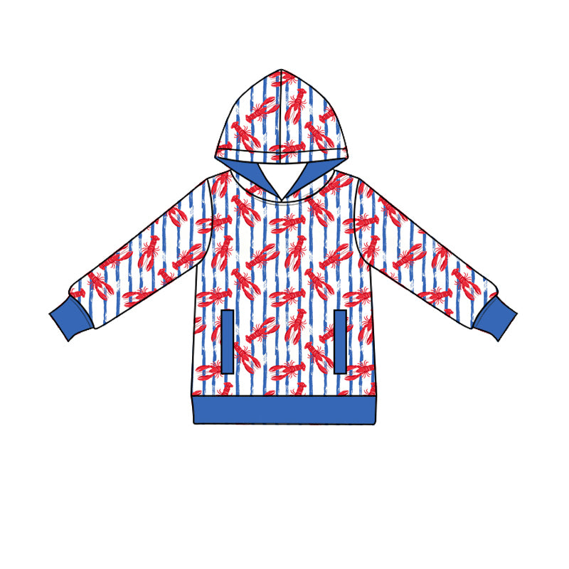 Preorder (moq 5) Baby Girl Crawfish Stripe Print Long Sleeve Hoodie