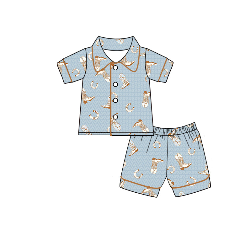 Baby Boys Western Boots Summer Short Sleeve Top Shorts Pajamas Clothes Sets preorder(moq 5)